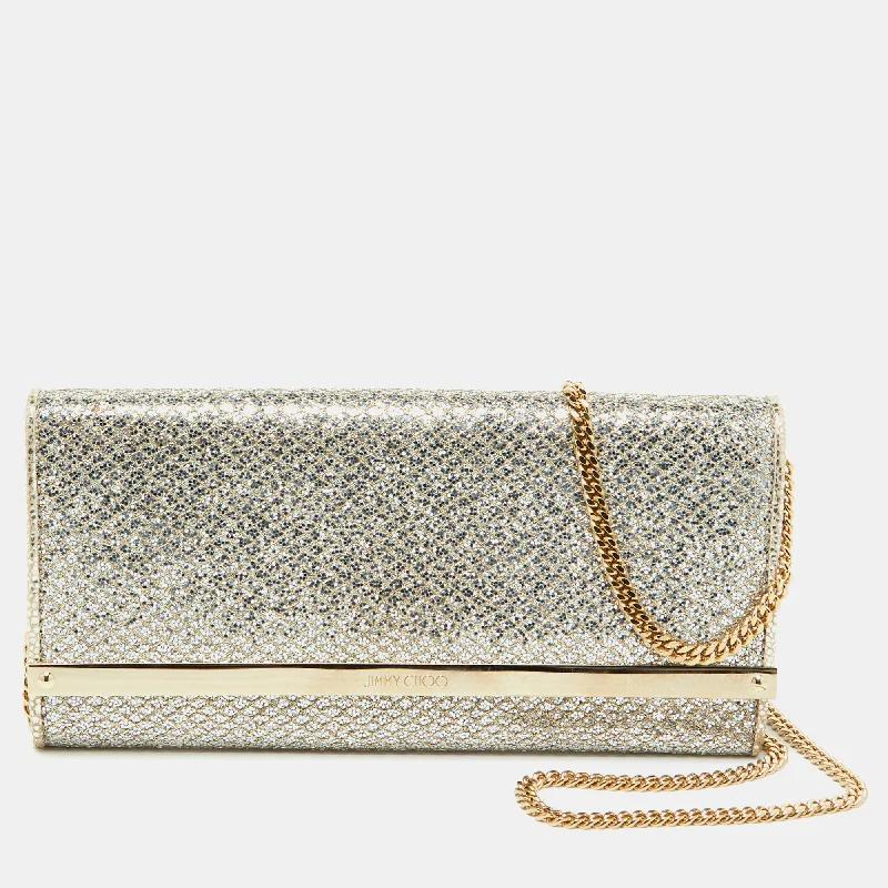 Handle bags with subtle embroidery for detail -Jimmy Choo Gold Lurex Fabric Milla Chain Clutch