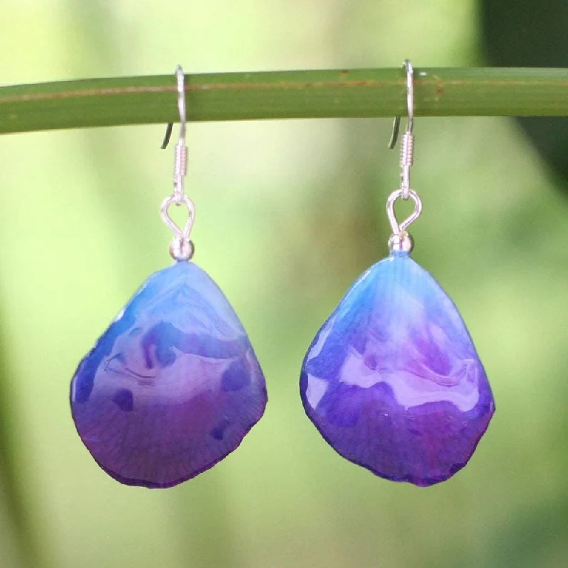 Contemporary Drop Earrings for Fashion -NOVICA Natural Orchid 'Twilight' Handmade Dangle Earrings (Thailand)