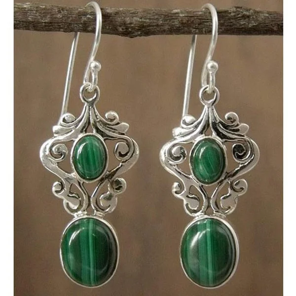 Drop Earrings for Party Look -Handmade Sterling Silver 'Natural Majesty' Malachite Earrings (India)