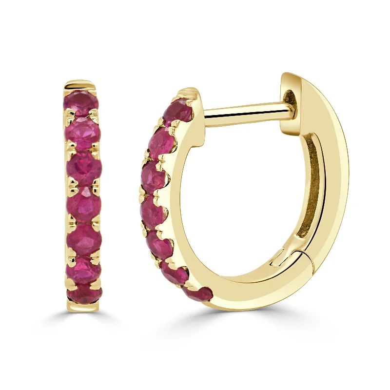 Punk Drop Earrings with Spikes -Joelle Collection Ruby Huggie Earrings 14K Gold 11mm