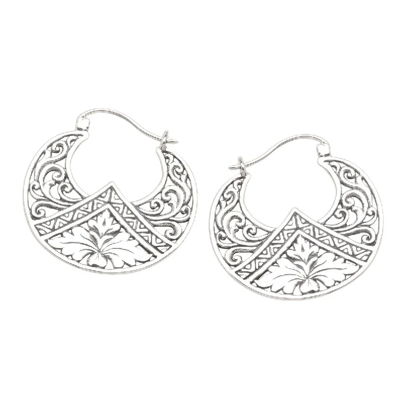 Drop Earrings with Knot Designs -NOVICA Flame Flower, Sterling silver hoop earrings - 1.2D