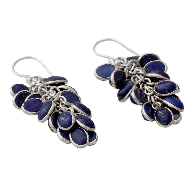 Drop Earrings for Valentine's Day -Lapis Lazuli Cluster Earrings, 'Blue Intuition' (India)