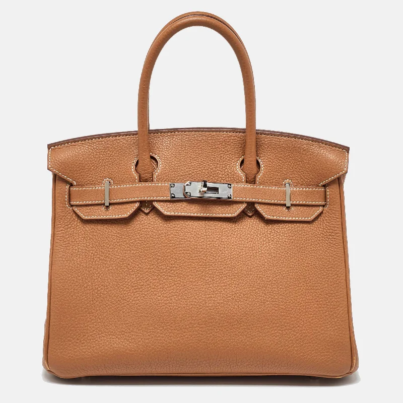 Handle bags with bright accents for pop -Hermes Gold Togo Leather Palladium Finish Birkin 30 Bag