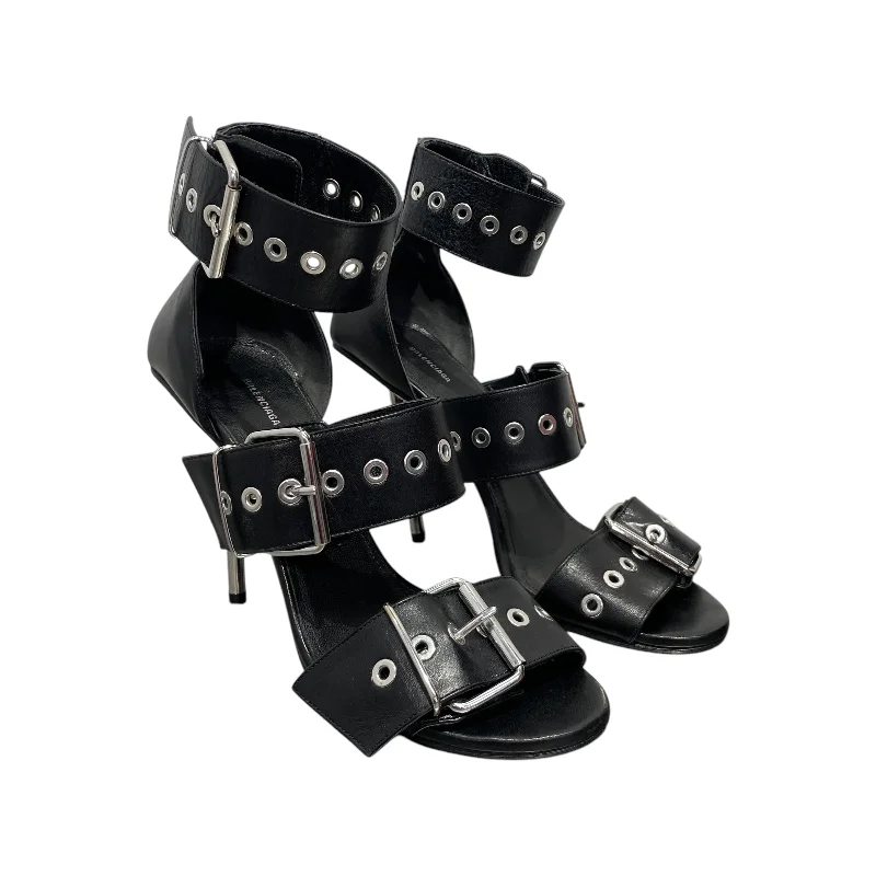 Casual sandals for women with bohemian-style straps and flat sole for comfort-BALENCIAGA/Heels/EU 39/Leather/BLK/Buckle strap heels