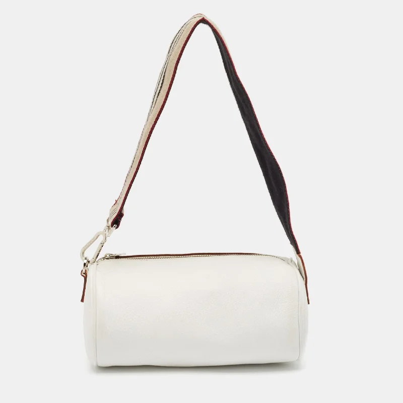 Handle bags with vibrant colors for boldness -Burberry White Leather Cylinder Shoulder Bag