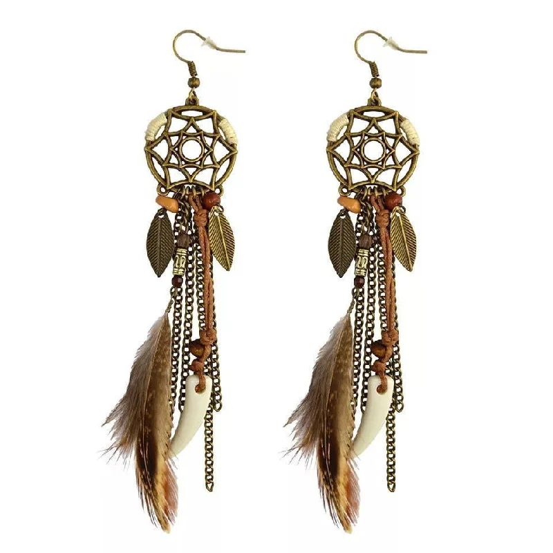 Drop Earrings for Wedding Ceremony -Wholesale Fashion Feather Large Exaggerated Long Retro Earrings