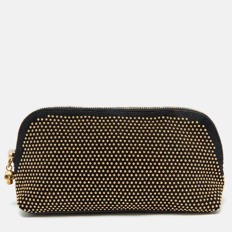 Handle bags with bold text for statements -Alexander Mcqueen Black Suede Studded Zip Pouch