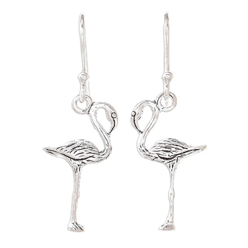 Drop Earrings for Christmas Party -NOVICA Flamingo, Sterling silver dangle earrings - 1.3*0.5