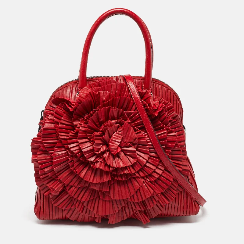 Handle bags with spacious interiors for storage -Valentino Red Leather Rosette Satchel