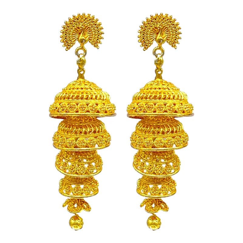 Drop Earrings for Bridesmaids Look -Peacock Studded Layered Zumkha Gold Earrings