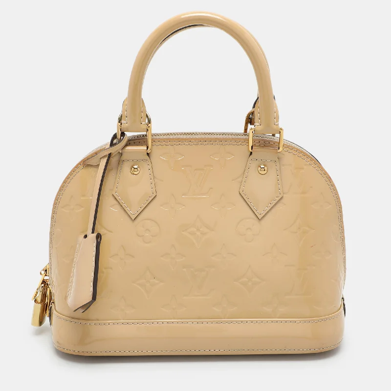 Quilted handle bags with stylish textured finish -Louis Vuitton Beige Monogram Vernis Leather Alma Bb Bag