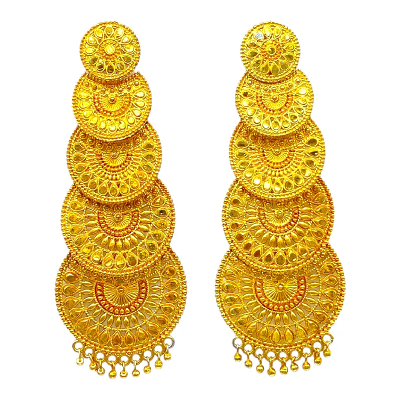 Drop Earrings for Anniversary -Round Studded Layered Gold Earrings