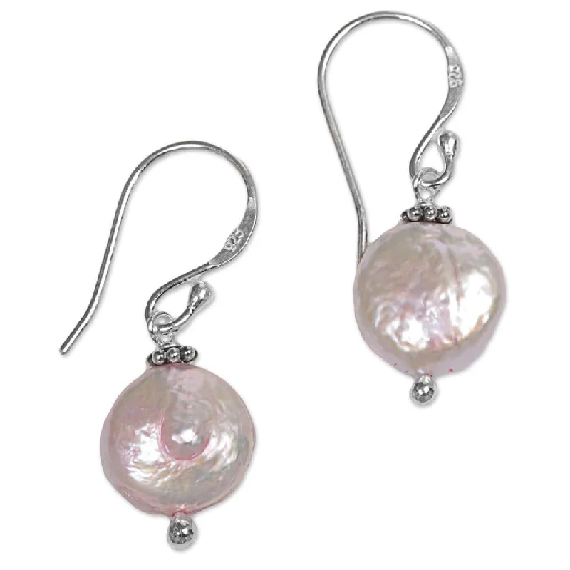 Drop Earrings with Star Motifs -Sterling Silver 'Solitary Moons' Cultured Pearl Earrings - 1.2L*0.4W