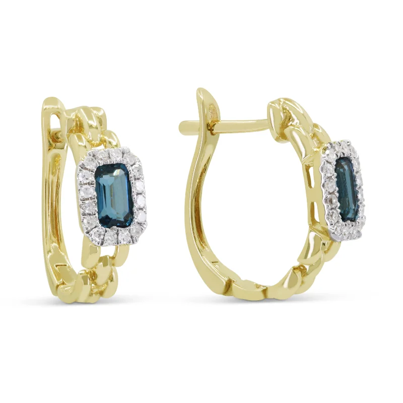 Drop Earrings for Concert Look -18" 0.70Ct London Blue Topaz Hoops Earrings In 14K Yellow Gold