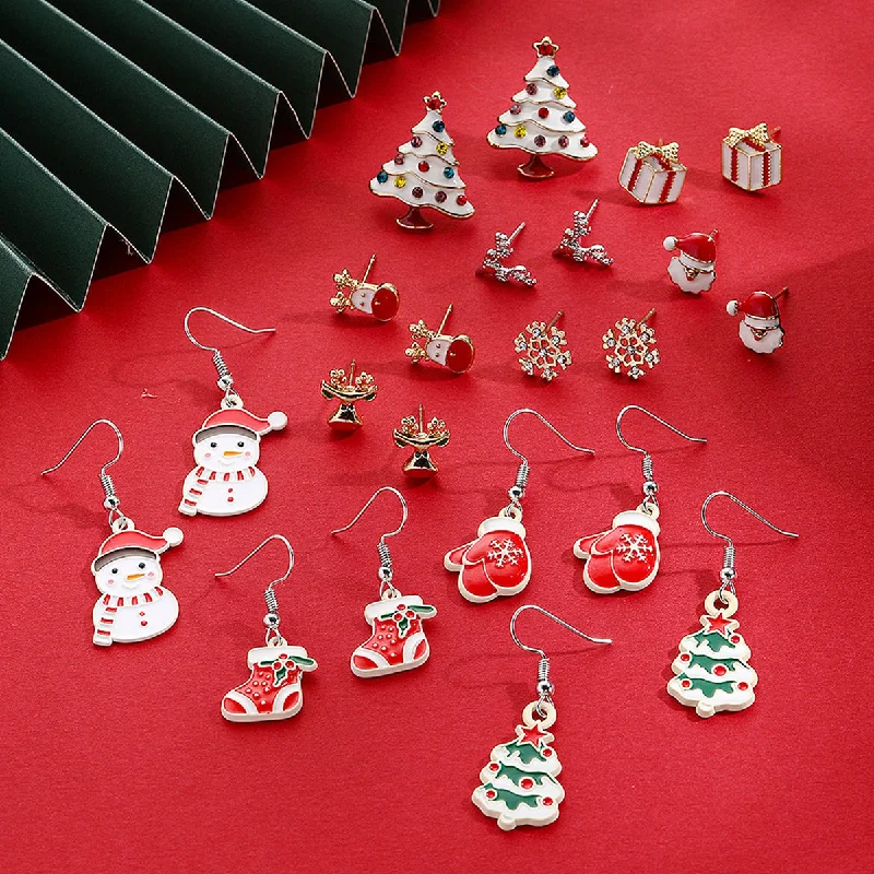 Drop Earrings for Fitness Activities -Wholesale Christmas Tree Snowflake Bell Earrings Earrings Set