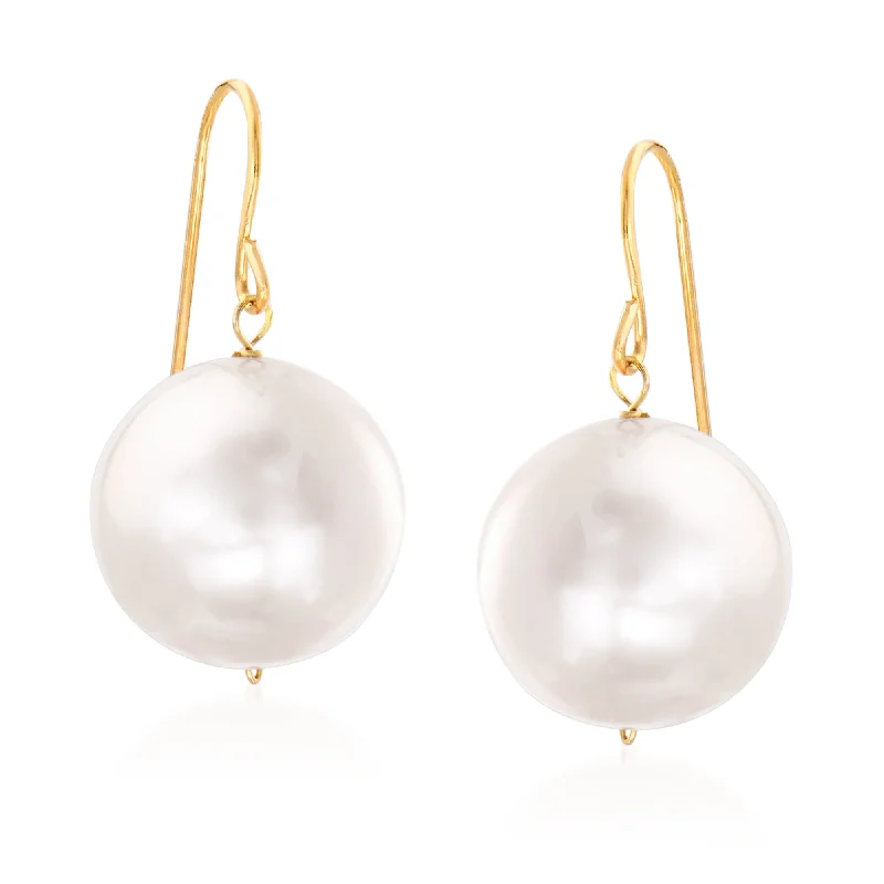 Drop Earrings for Valentine's Day -Ross-Simons 11mm Cultured Pearl Drop Earrings in 14kt Yellow Gold