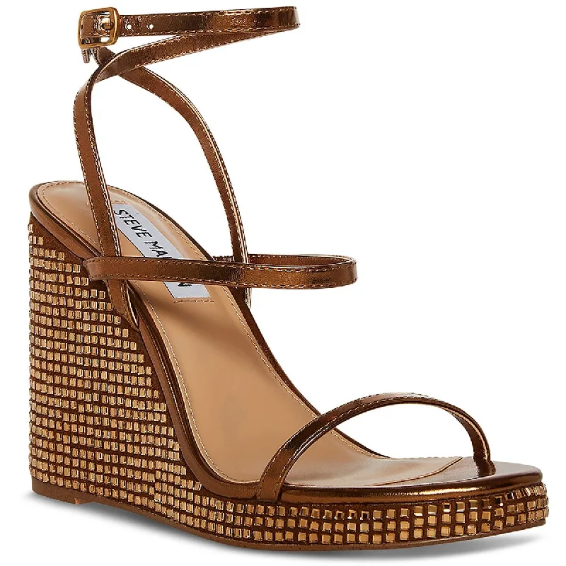 Comfortable sandals for women with padded straps and soft footbed for long wear-Steve Madden Womens Upside-R Rhinestone Wedge Almond Toe Wedge Heels