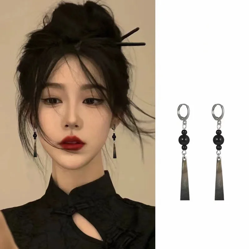 Gemstone Drop Earrings for Color -Wholesale National Style Tassel Black Earrings High-end Retro Earrings