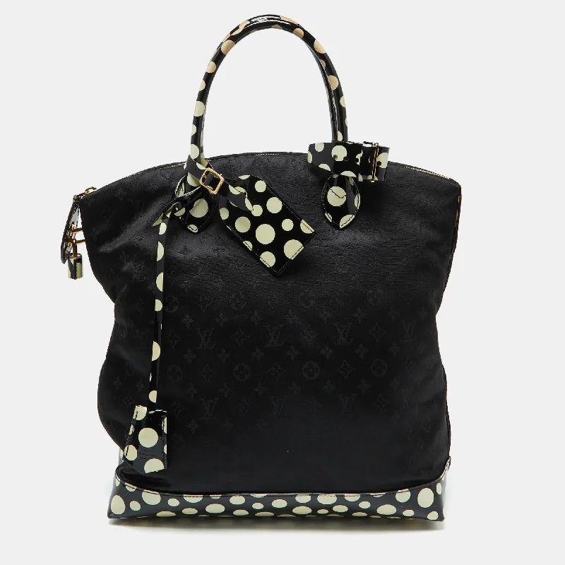 Vegan leather handle bags for eco-friendly chic -Louis Vuitton Black Monogram Satin Yayoi Kusama Dots Infinity Lockit Vertical Mm Bag