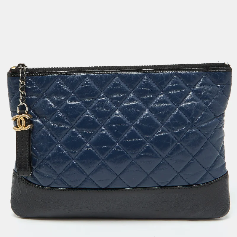 Handle bags with colorful handles for flair -Chanel Navy Blue/black Leather Gabrielle O Case Clutch