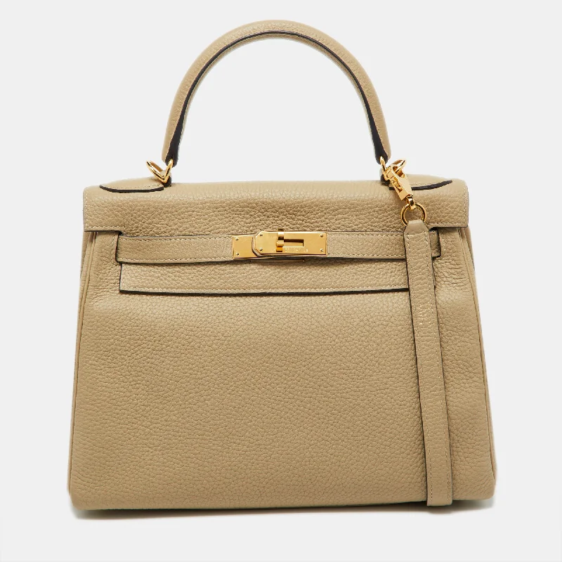 Handle bags with quilted leather for luxury -Hermès Trench Togo Leather Gold Finish Kelly Retourne 28 Bag