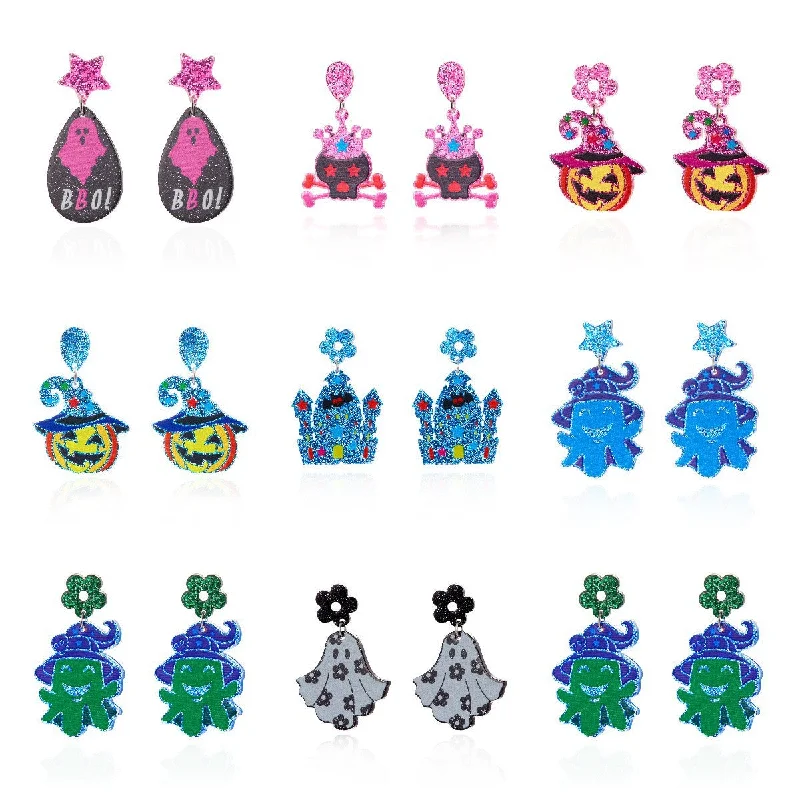 Drop Earrings with Etched Designs -Wholesale Creative Halloween Acrylic Earrings