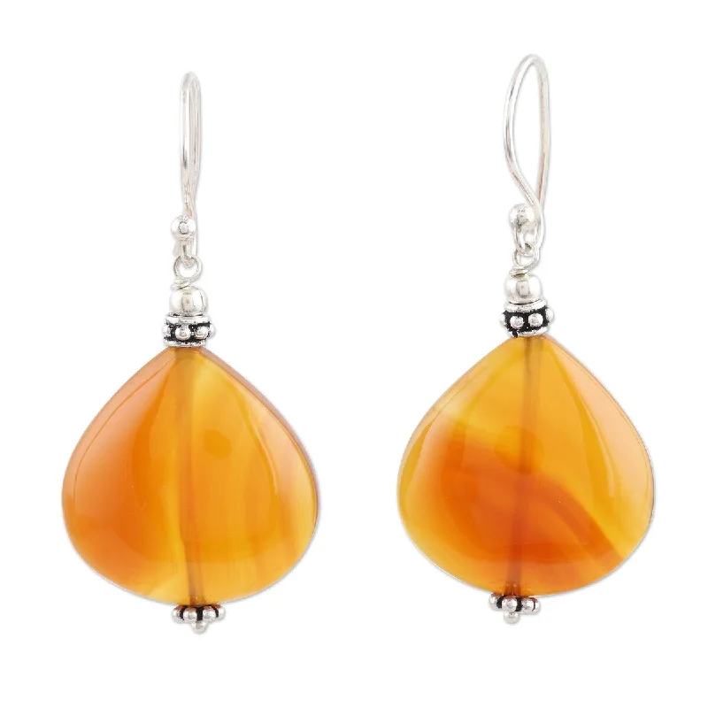 Studded Drop Earrings with Gemstones -NOVICA Sunset Aura, Carnelian dangle earrings - 1.7*0.8