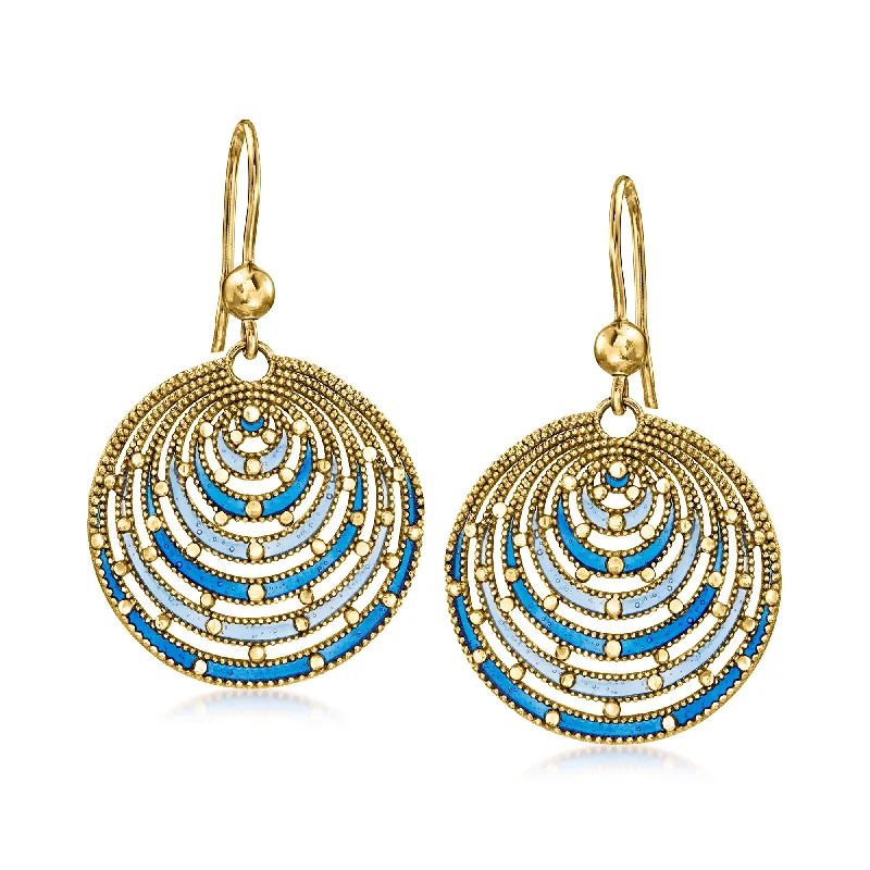 Studded Drop Earrings with Gemstones -Ross-Simons Italian Blue Enamel Circle Drop Earrings in 18kt Gold Over Sterling