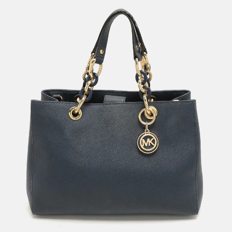 Handle bags with rustic leather for charm -Michael Kors Blue Saffiano Leather Medium Cynthia Tote