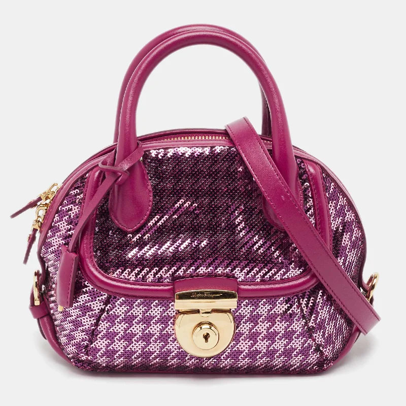 Handle bags with bright florals for cheer -Salvatore Ferragamo Burgundy Sequins And Leather Fiamma Satchel