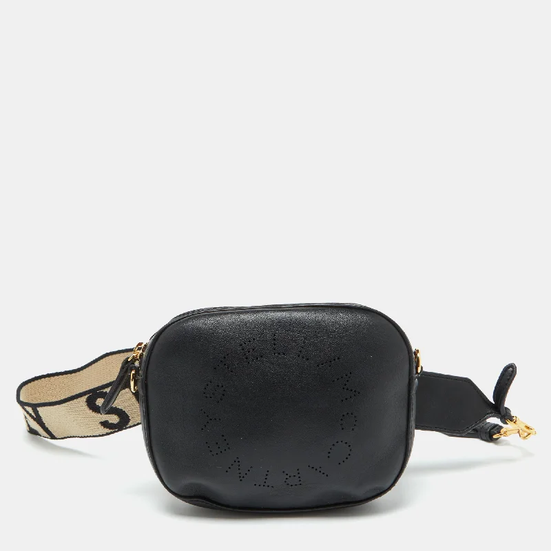 Handle bags with pastel colors for softness -Stella Mccartney Black Faux Leather Perforated Logo Belt Bag