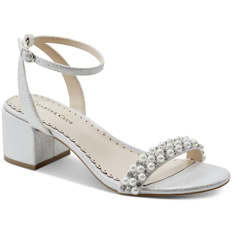 Comfortable sandals for women with contoured footbed and easy-to-adjust straps-Charter Club Womens AMARAA Ankle Strap Rhinestones Slingback Heels