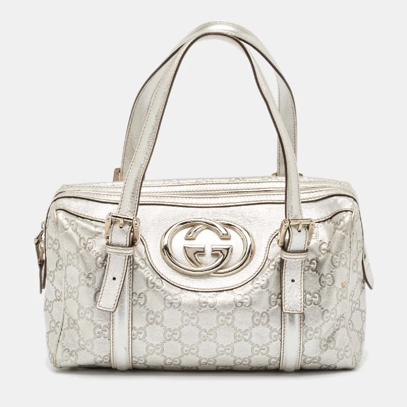 Handle bags with sleek zippers for closure -Gucci Silver Guccissima Leather Britt Boston Bag