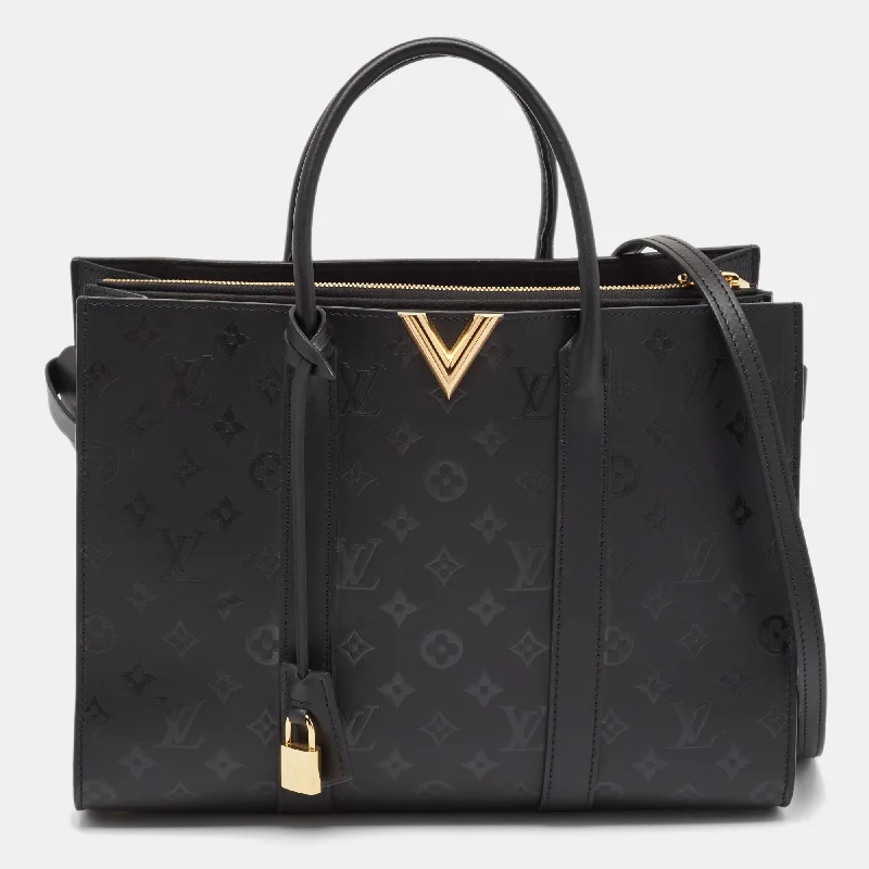 Handle bags with abstract art for uniqueness -Louis Vuitton Black Monogram Cuir Plume Very Tote Gm Bag