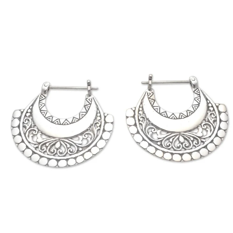 Drop Earrings for Beach Outfit -NOVICA Hollow Curves, Sterling silver hoop earrings - 1.2