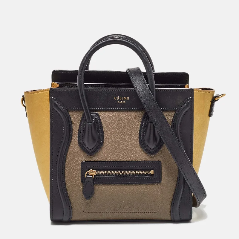 Handle bags with sleek hardware for sophistication -Celine Tricolor Leather Nano Luggage Tote