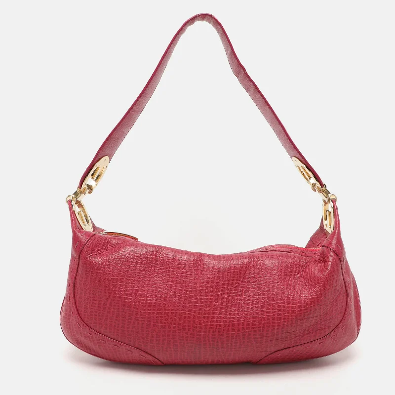 Handle bags with sturdy leather grip accents -Escada Pink Textured Leather Shoulder Bag