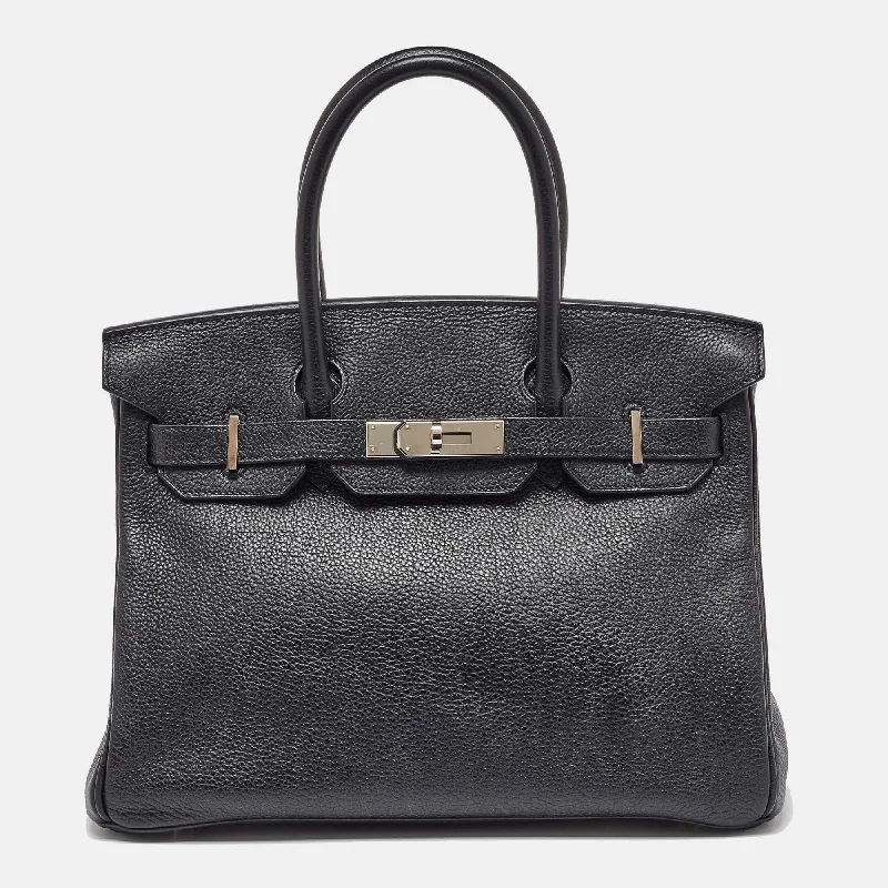 Handle bags with side pockets for organization -Hermes Black Togo Leather Palladium Finish Birkin 30 Bag