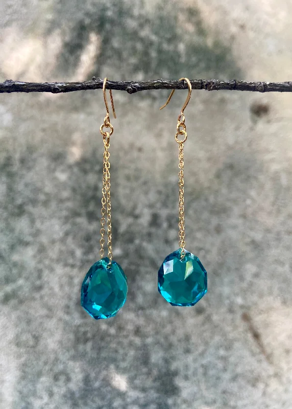 Minimalist Drop Earrings with Simplicity -Swarovski Peacock Crystal Earrings