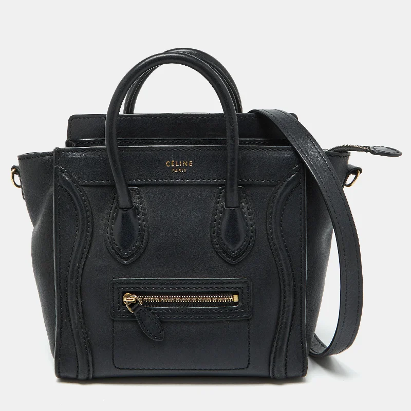 Handle bags with vintage vibes for nostalgia -Celine Black Leather Nano Luggage Tote