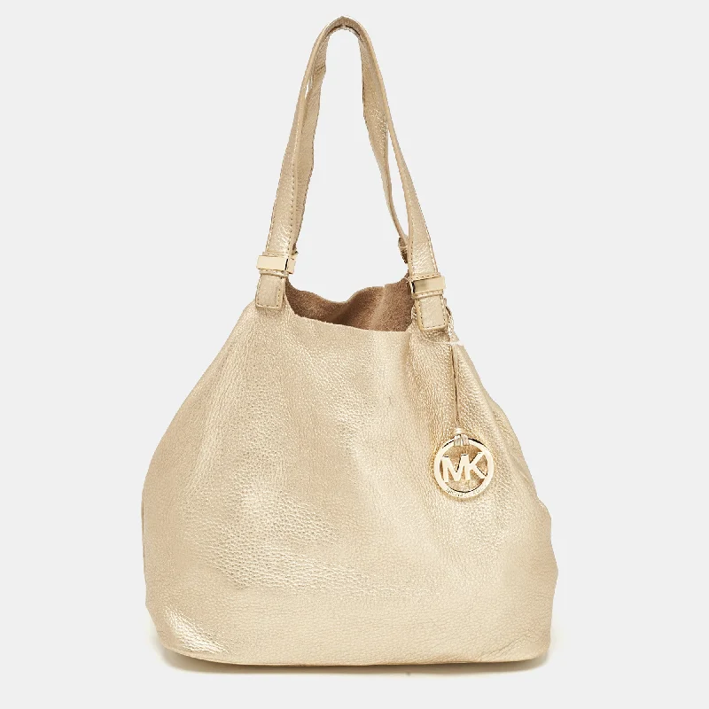 Handle bags with artistic prints for creativity -Michael Kors Gold Soft Leather Colgate Tote