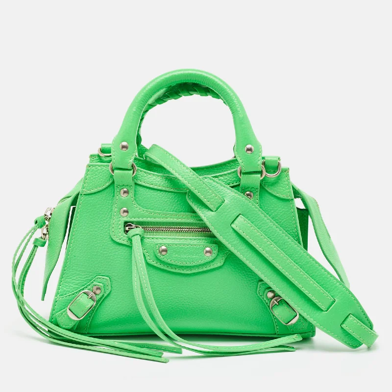 Handle bags with bold logos for branding -Balenciaga Neon Green Leather Mini Neo Classic Bag