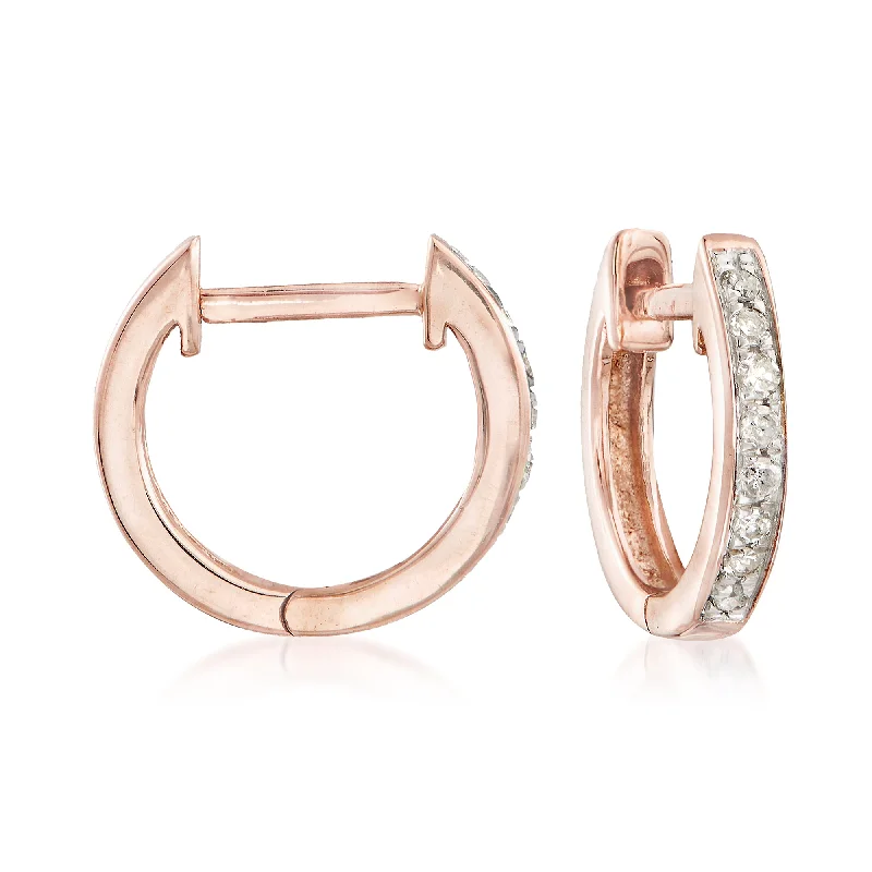 Drop Earrings for Valentine's Day -Ross-Simons Diamond Huggie Hoop Earrings in 14kt Rose Gold