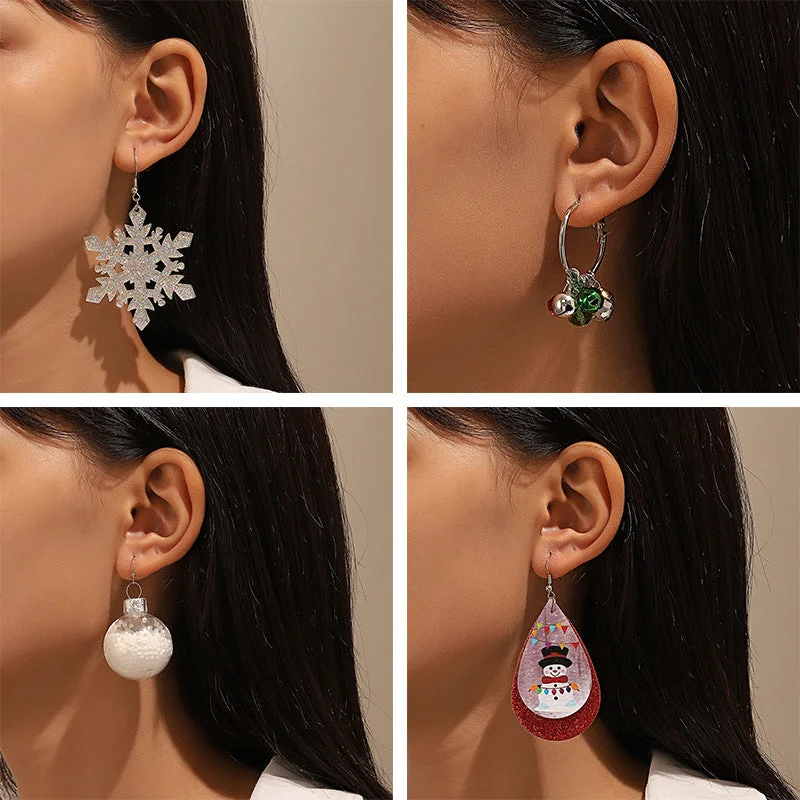 Geometric Drop Earrings for Trend -Wholesale Christmas Exaggerated Snowflakes Classic Colorful Bell Snowman Earrings