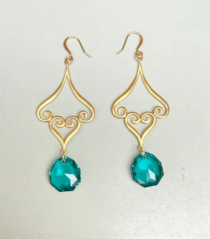 Tarnish Resistant Drop Earrings for Longevity -Swarovski Peacock Crystals + Gold Filigree Earrings