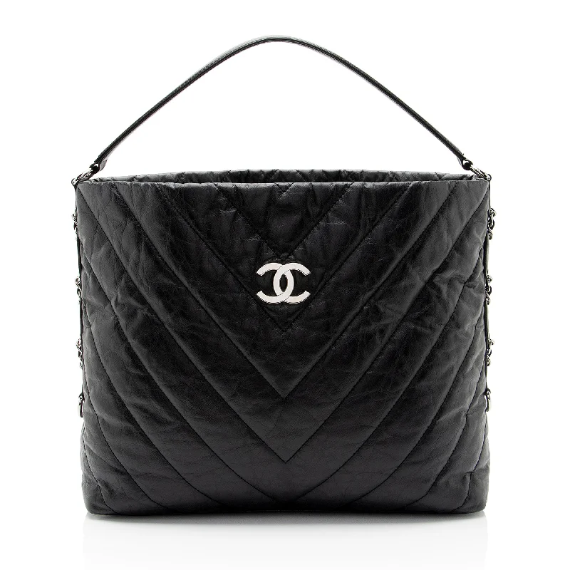 Handle bags with sturdy bases for stability -Chanel Chevron Aged Calfskin Big Bang Hobo