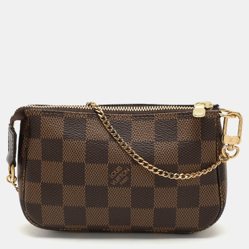 Handle bags with zipper tops for security -Louis Vuitton Damier Ebene Canvas Mini Pochette Accessoires