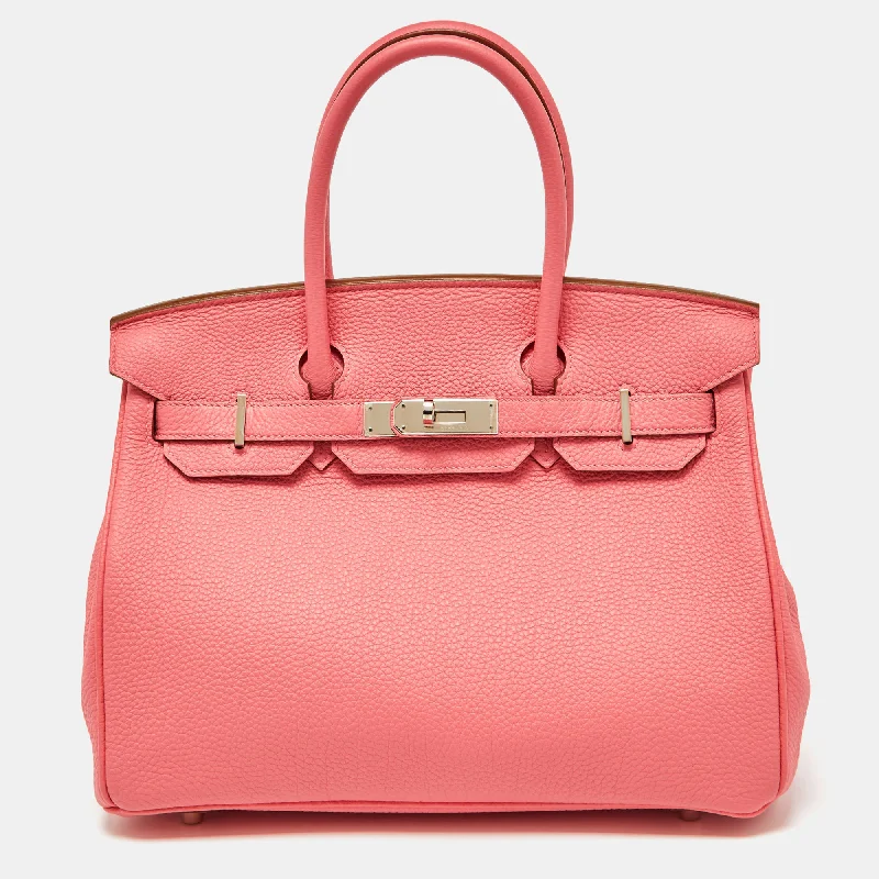 Handle bags with bright neons for visibility -Hermès Rose Lipstick Togo Leather Palladium Hardware Birkin 30 Bag