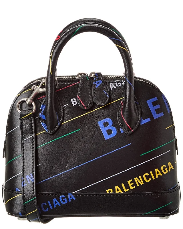 Handle bags with artistic prints for creativity -Balenciaga Ville Allover XXS Leather Top Handle Tote (Authentic Pre-Owned)