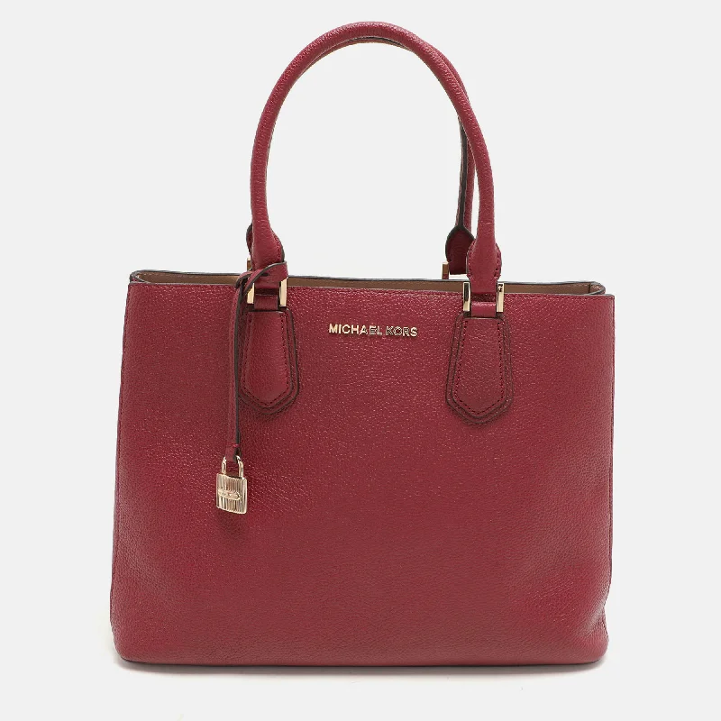 Reversible handle bags offering dual design styles -Michael Kors Burgundy Leather Large Adele Tote